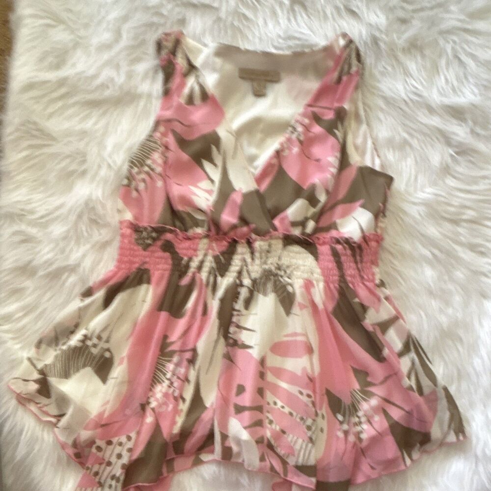 Jonathan Martin Vintage Women's Sleeveless Top Peach Floral Large V-Neckline